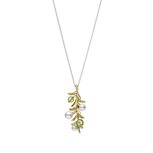 Mikimoto Olive Akoya Cultured Pearl and Peridot Pendant in 18ct Green Gold