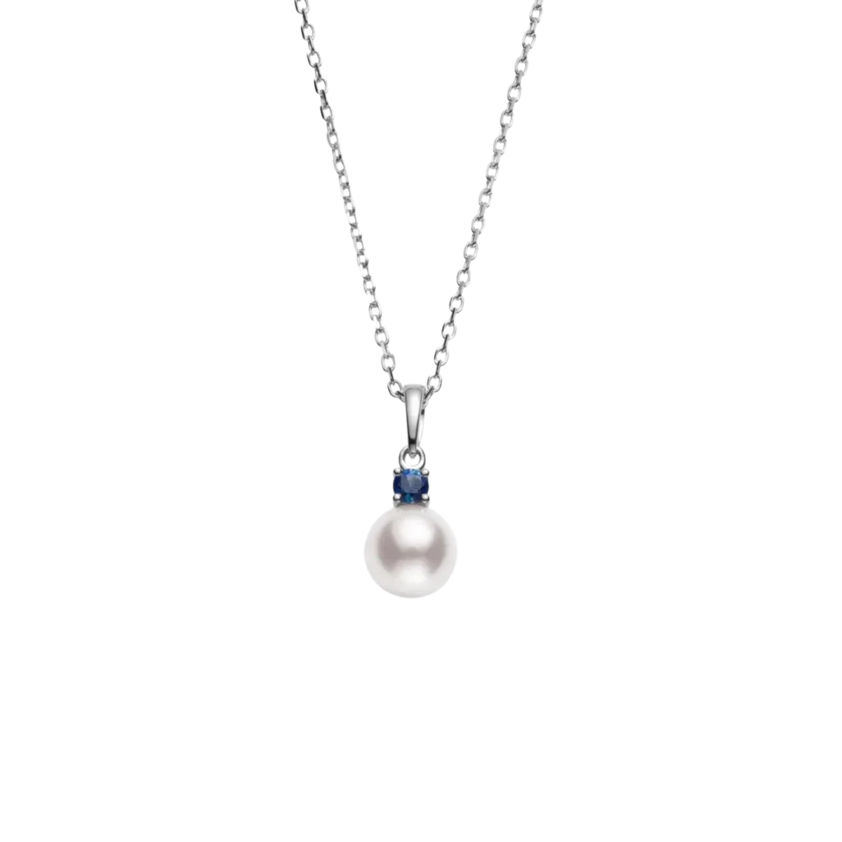 Mikimoto 8mm Grade A+ Akoya Cultured Pearl and Sapphire Pendant in 18ct White Gold
