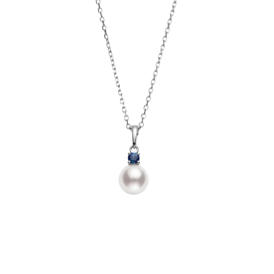 Mikimoto 8mm Grade A+ Akoya Cultured Pearl and Sapphire Pendant in 18ct White Gold