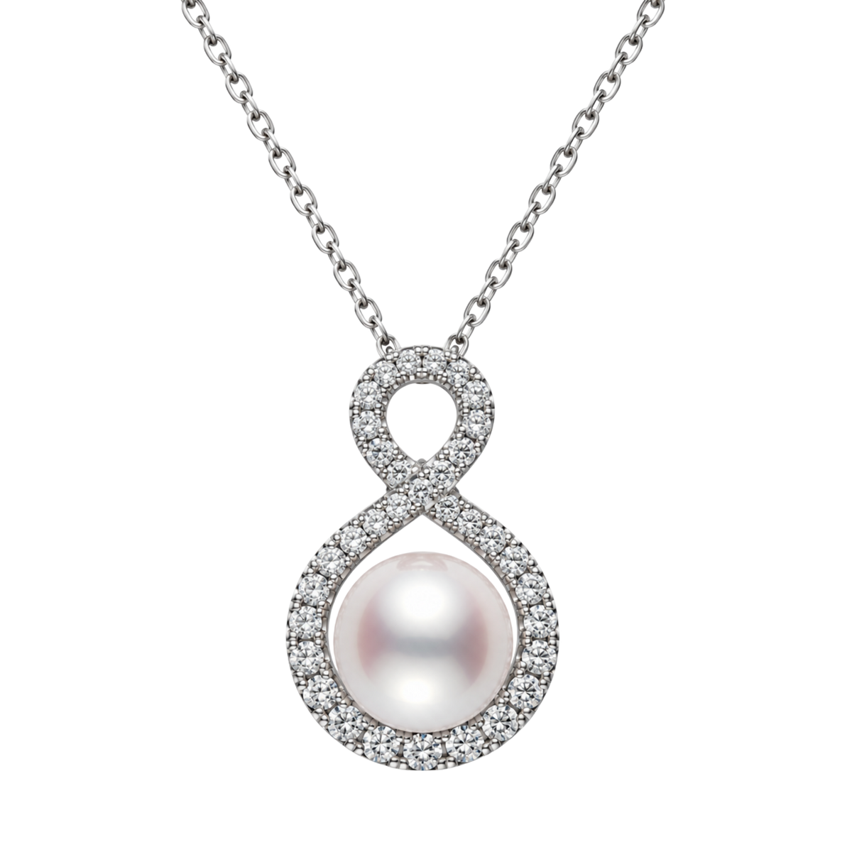 Mikimoto Ruyi 8mm Akoya Cultured Pearl and Diamond Pendant in 18ct White Gold