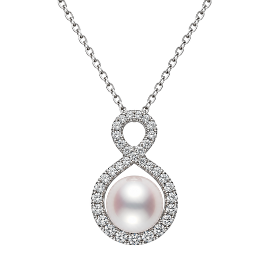 Mikimoto Ruyi 8mm Akoya Cultured Pearl and Diamond Pendant in 18ct White Gold