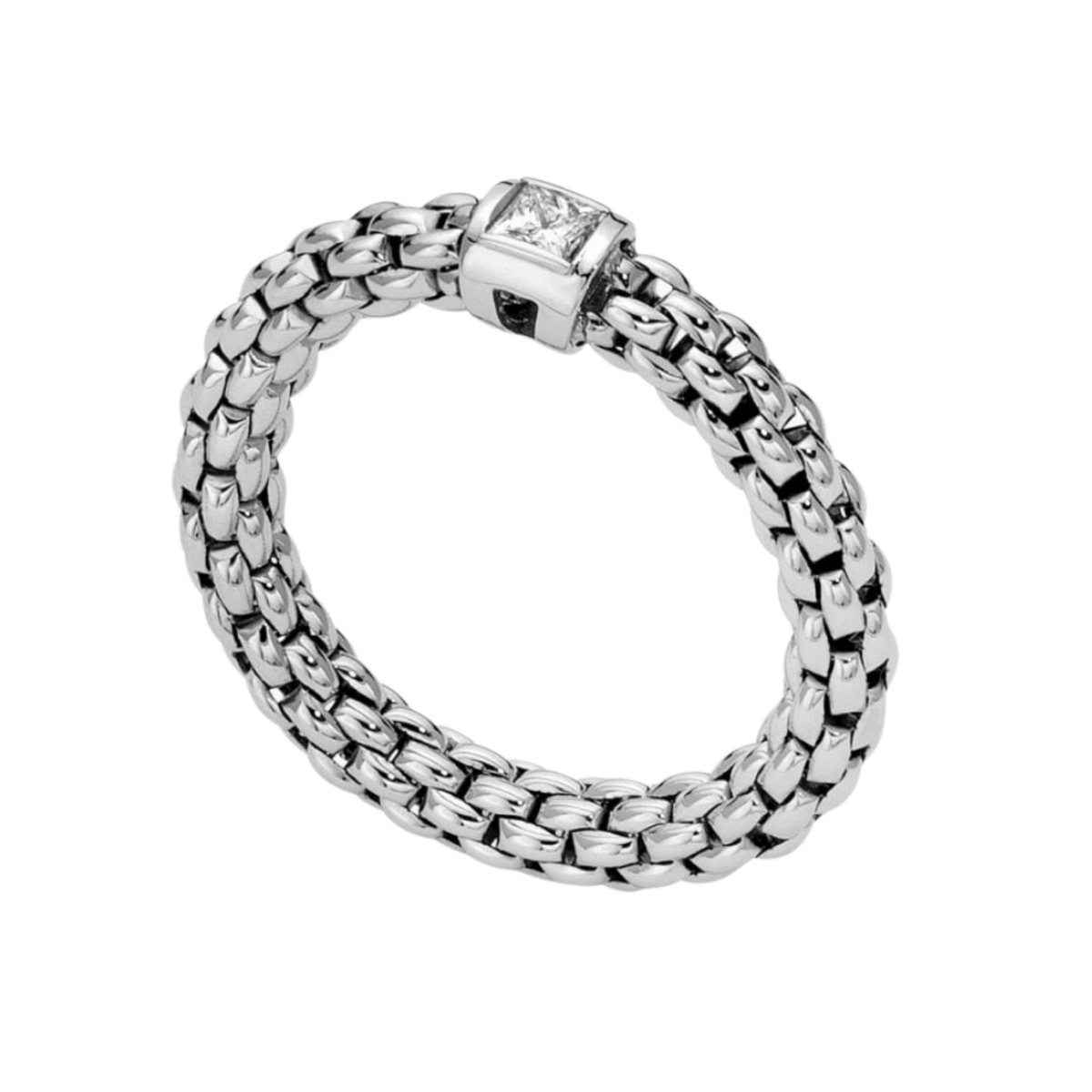 A single 0.09ct princess-cut diamond brings understated brilliance to this large FOPE Souls ring, beautifully crafted in luxurious 18ct white gold.