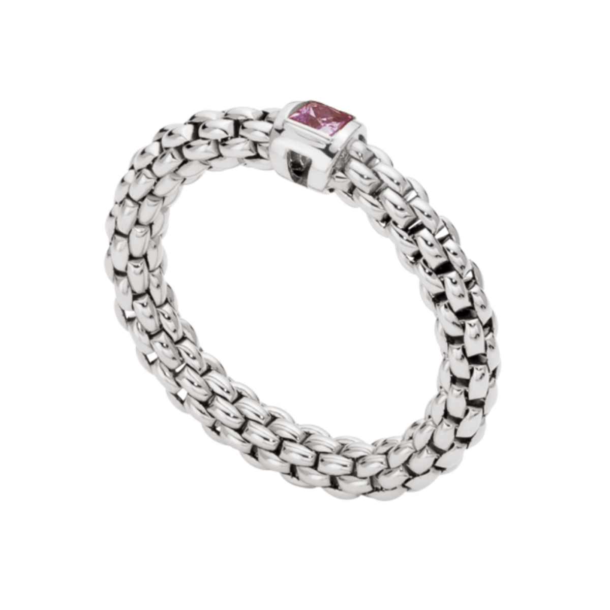 A princess-cut pink sapphire adds a delicate pop of colour to this FOPE Souls Flex'it ring, beautifully crafted in luxurious 18ct white gold.