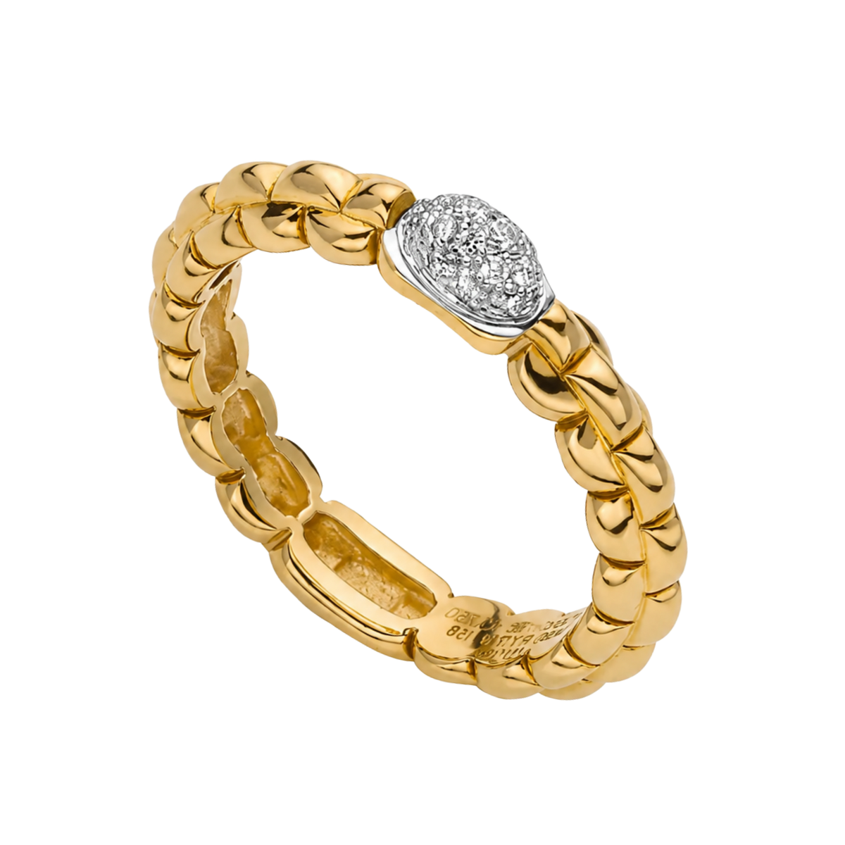 Designed with a polished 18ct yellow gold finish, this FOPE Eka ring is highlighted by a 0.10ct diamond detail, bringing understated elegance to the collection.