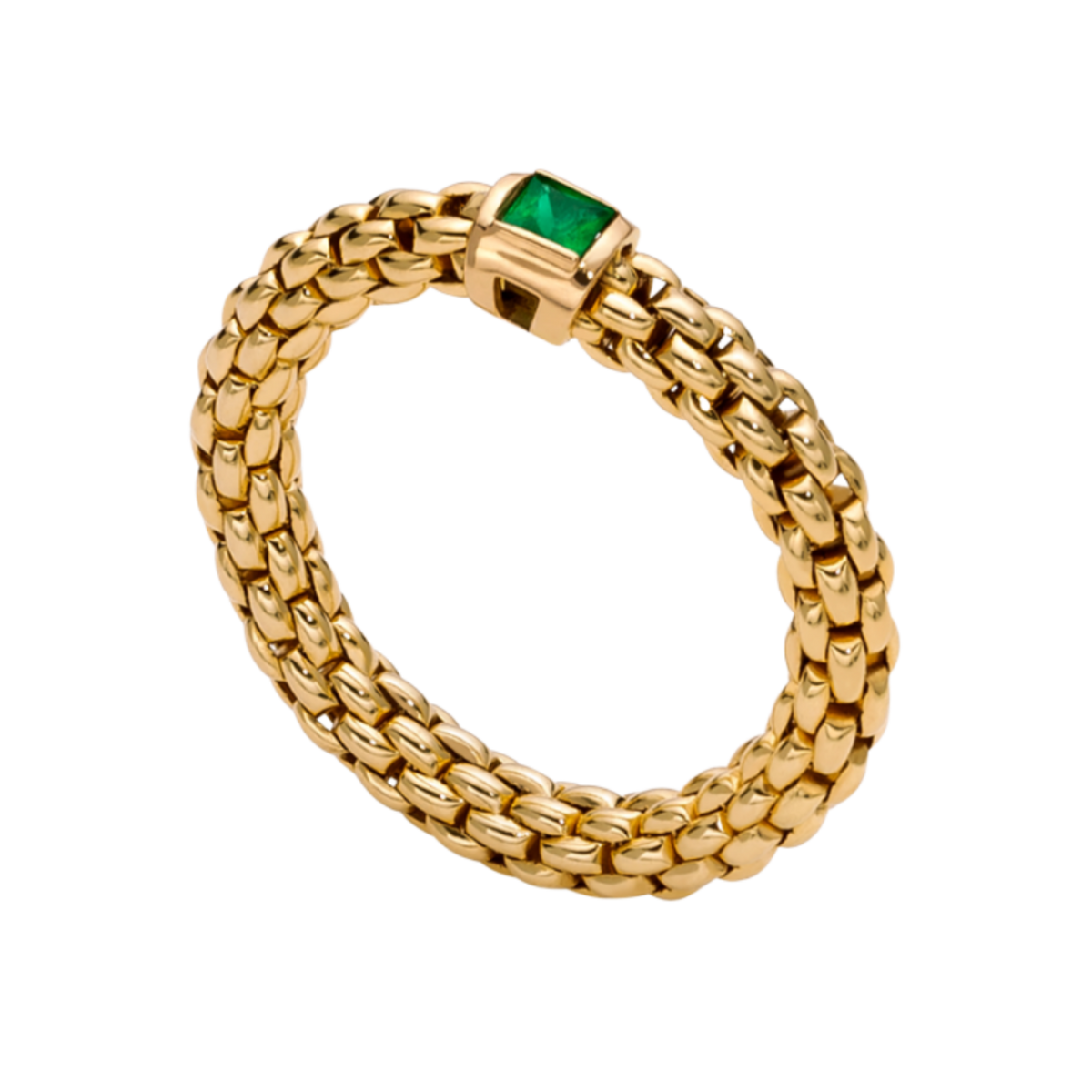 A vibrant princess-cut emerald sits at the heart of this medium FOPE Souls ring, beautifully crafted in flexible 18ct gold for exceptional comfort.