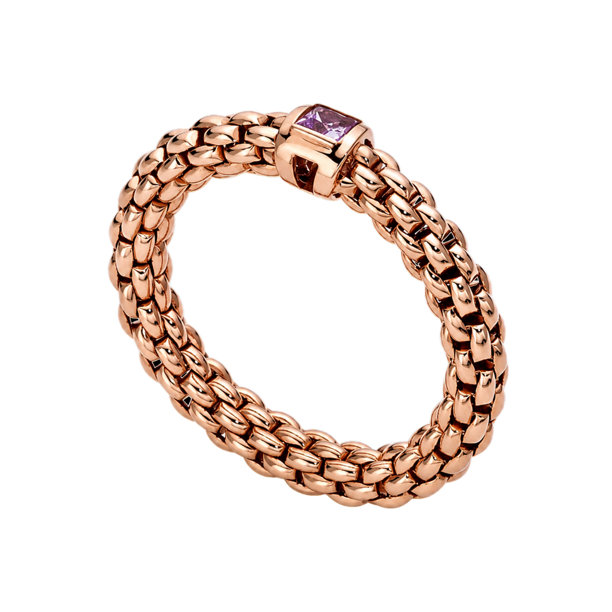 A vibrant princess-cut pink sapphire adds a beautiful pop of colour to this medium FOPE Souls ring, crafted in elegant 18ct rose gold with the signature Flex'it design.