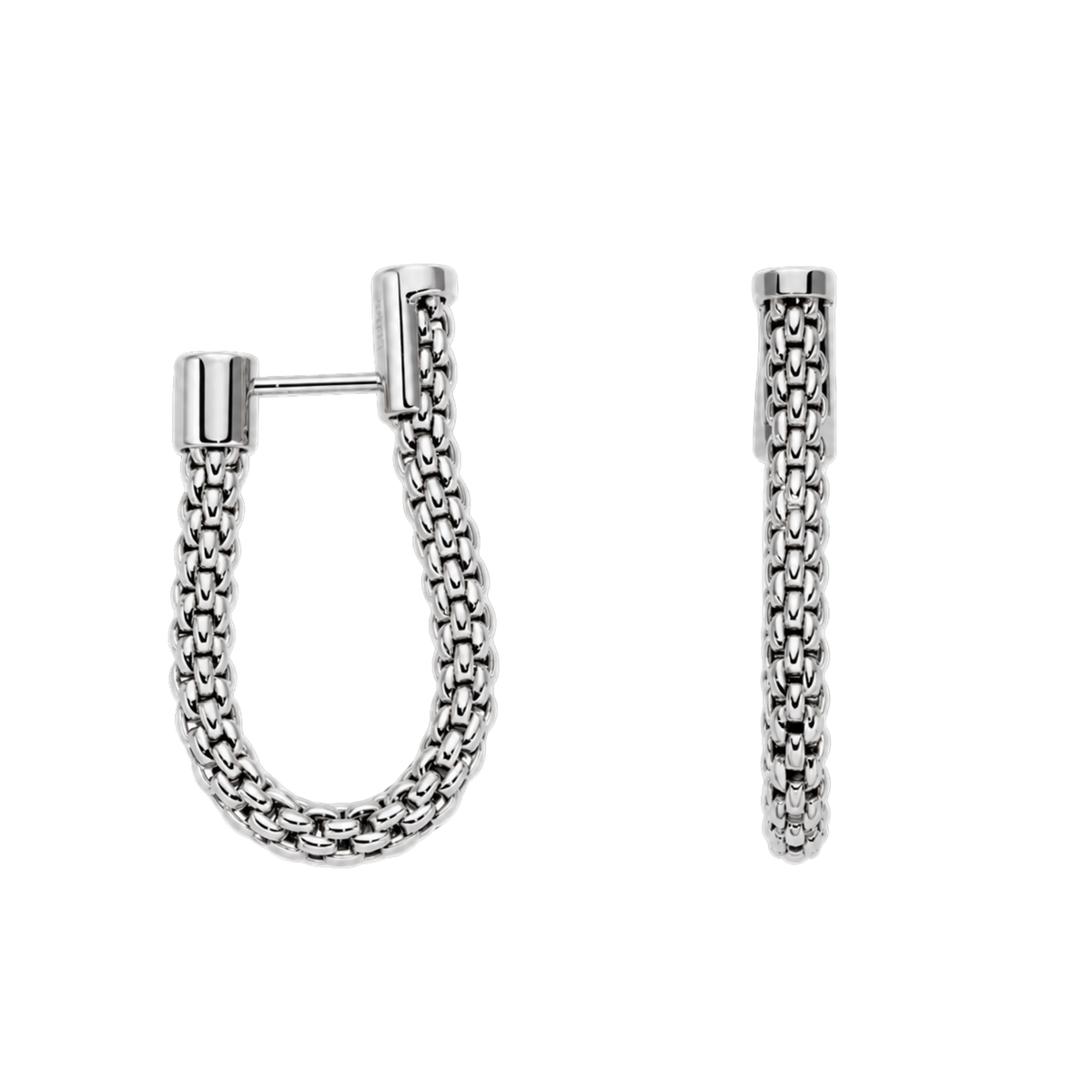 The FOPE Flex’it Essential Small Hoop Earrings are a contemporary expression of Italian luxury, crafted in 18ct white gold with the brand’s signature flexible mesh design.