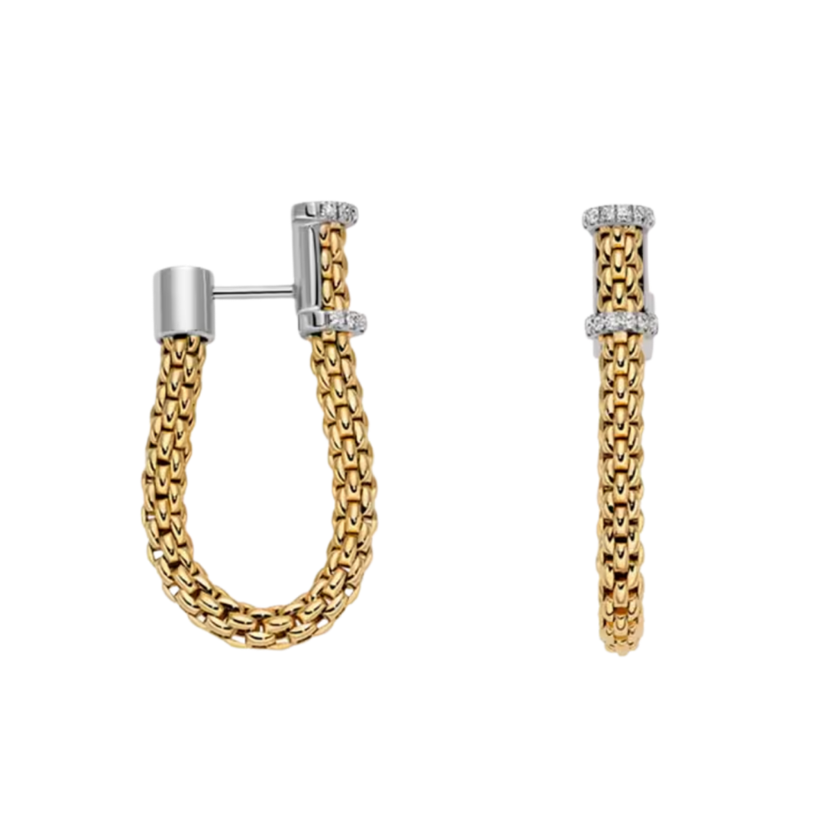 The FOPE Eka Flex’it Diamond Hoop Earrings are a striking example of modern Italian luxury, crafted in 18ct yellow gold with the brand’s signature flexible mesh design. 