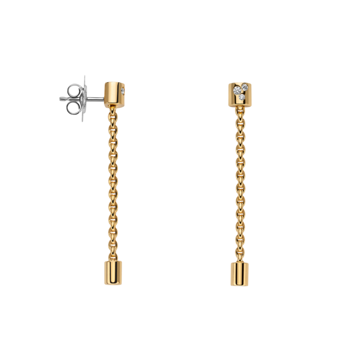 Delicate and lightweight, these FOPE Aria pendant earrings are crafted in 18ct yellow gold and finished with subtle 0.09ct diamonds. 
