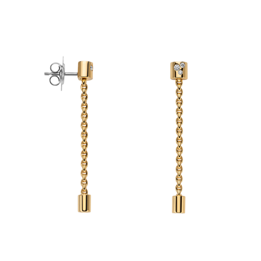 Delicate and lightweight, these FOPE Aria pendant earrings are crafted in 18ct yellow gold and finished with subtle 0.09ct diamonds. 