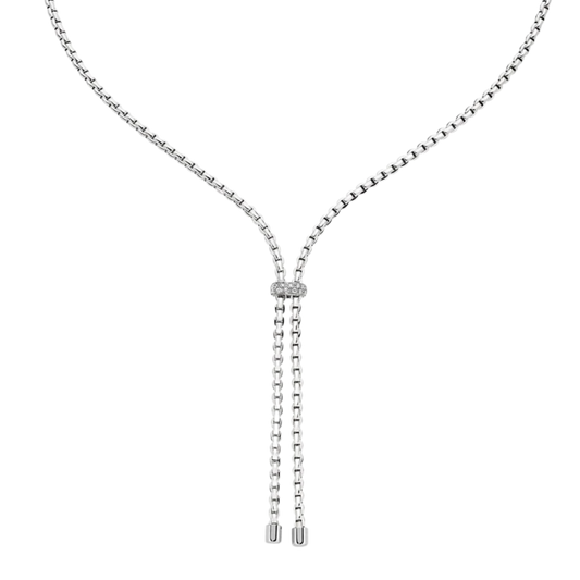 Elegant and eye catching, this FOPE Eka necklace is crafted in 18ct white gold with a graceful tassel design. Finished with 0.10ct of sparkling diamonds, it brings effortless sophistication to any look.
