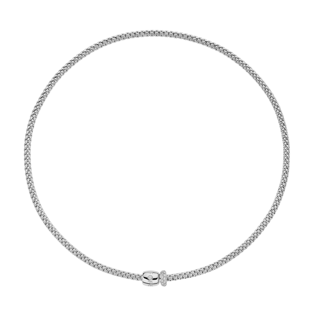 Elegant and beautifully crafted, this FOPE Prima Flex'it necklace is made from 18ct white gold and finished with a 0.19ct diamond set clasp. 