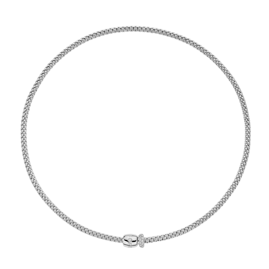 Elegant and beautifully crafted, this FOPE Prima Flex'it necklace is made from 18ct white gold and finished with a 0.19ct diamond set clasp. 