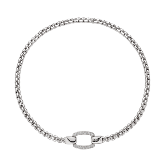 Elegant and beautifully crafted, this FOPE Prima Flex'it necklace is made from 18ct white gold and finished with a dazzling 0.65ct diamond pavé clasp. Its flexible design offers exceptional comfort with unmistakable Italian style.