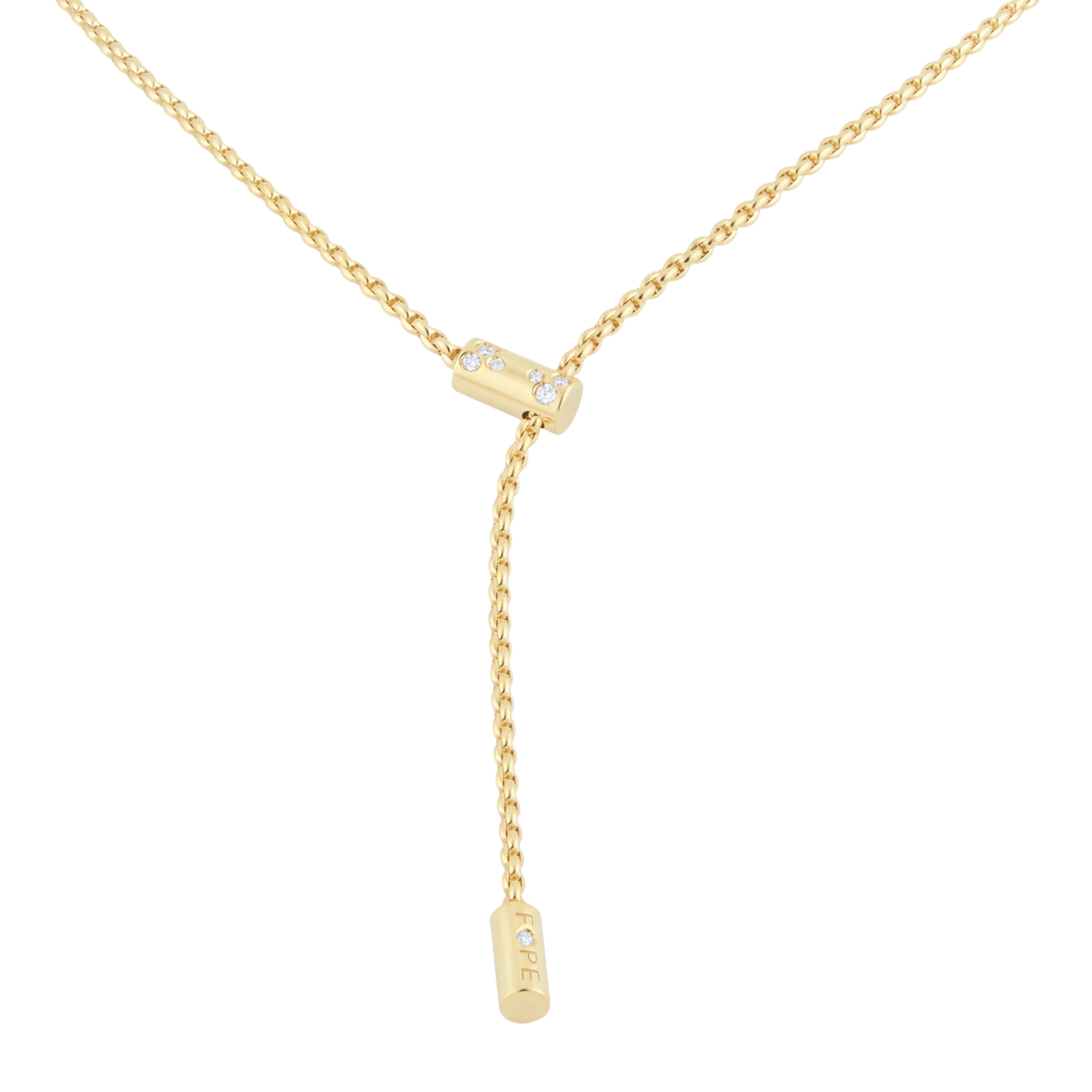 Elegant and understated, this FOPE Aria necklace is crafted in 18ct yellow gold and finished with a delicate 0.02ct diamond. Its 43cm length makes it a timeless piece.
