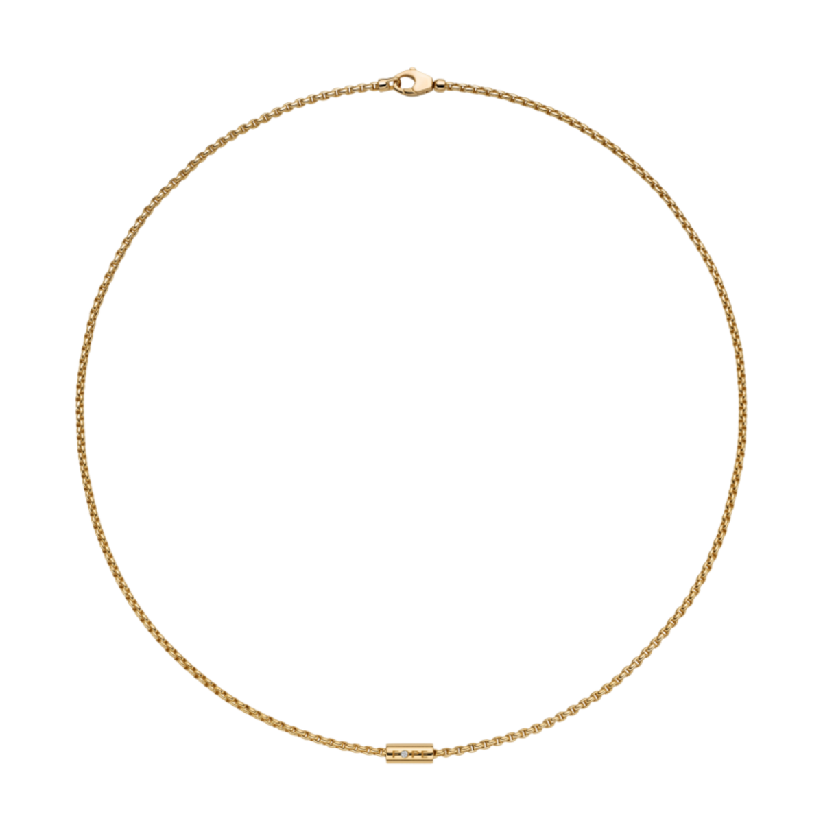 Elegant and understated, this FOPE Aria necklace is crafted in 18ct yellow gold and finished with a delicate 0.02ct diamond. The 60cm length creates a graceful look that's perfect worn alone or layered.