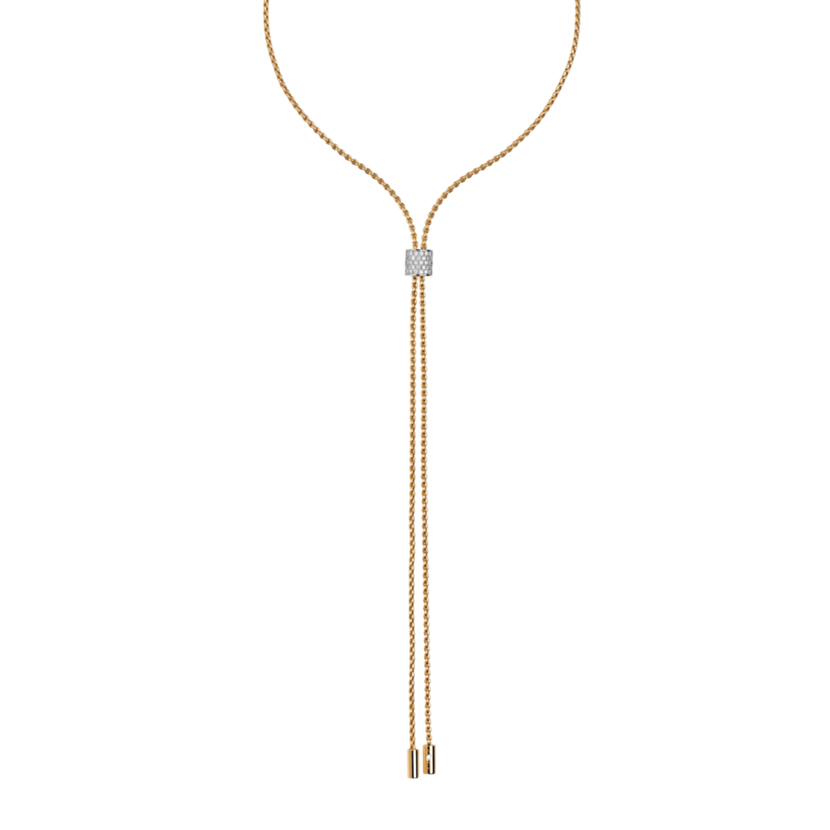 Elegant and effortlessly versatile, this FOPE Aria slider necklace is crafted in 18ct yellow gold and finished with a sparkling 0.48ct diamond pavé slider. The 70cm length can be adjusted to suit any neckline.