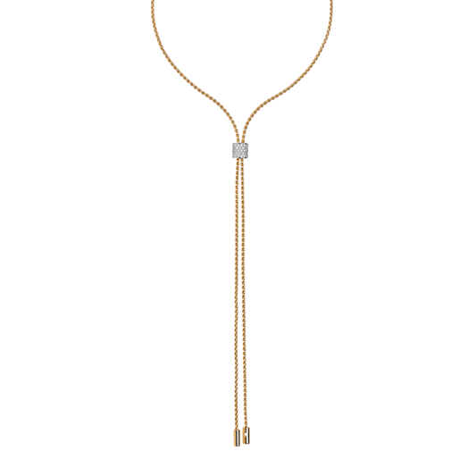 Elegant and effortlessly versatile, this FOPE Aria slider necklace is crafted in 18ct yellow gold and finished with a sparkling 0.48ct diamond pavé slider. The 70cm length can be adjusted to suit any neckline.