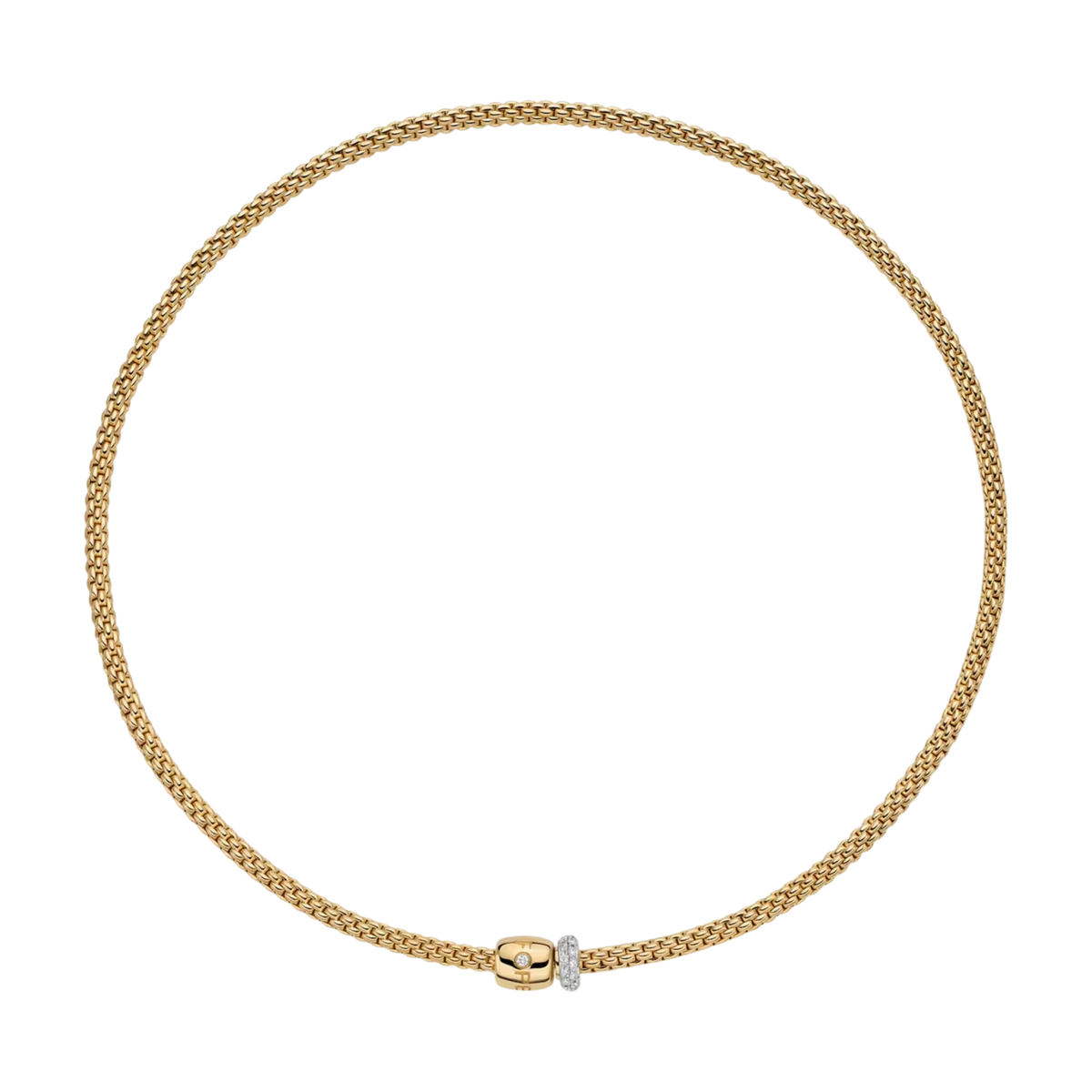 Crafted in 18ct yellow gold, this FOPE Prima Flex'it necklace is finished with 0.19ct of sparkling diamonds for an elegant touch. 