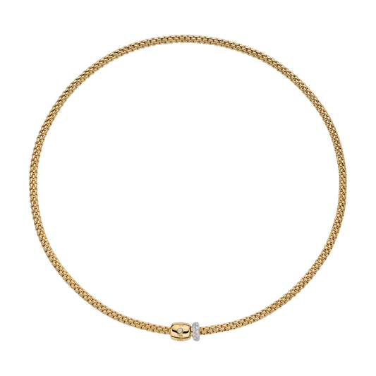 Crafted in 18ct yellow gold, this FOPE Prima Flex'it necklace is finished with 0.19ct of sparkling diamonds for an elegant touch. 