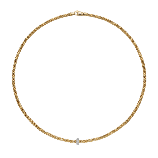 FOPE 18ct gold necklace with elegant diamond-set gold rondel