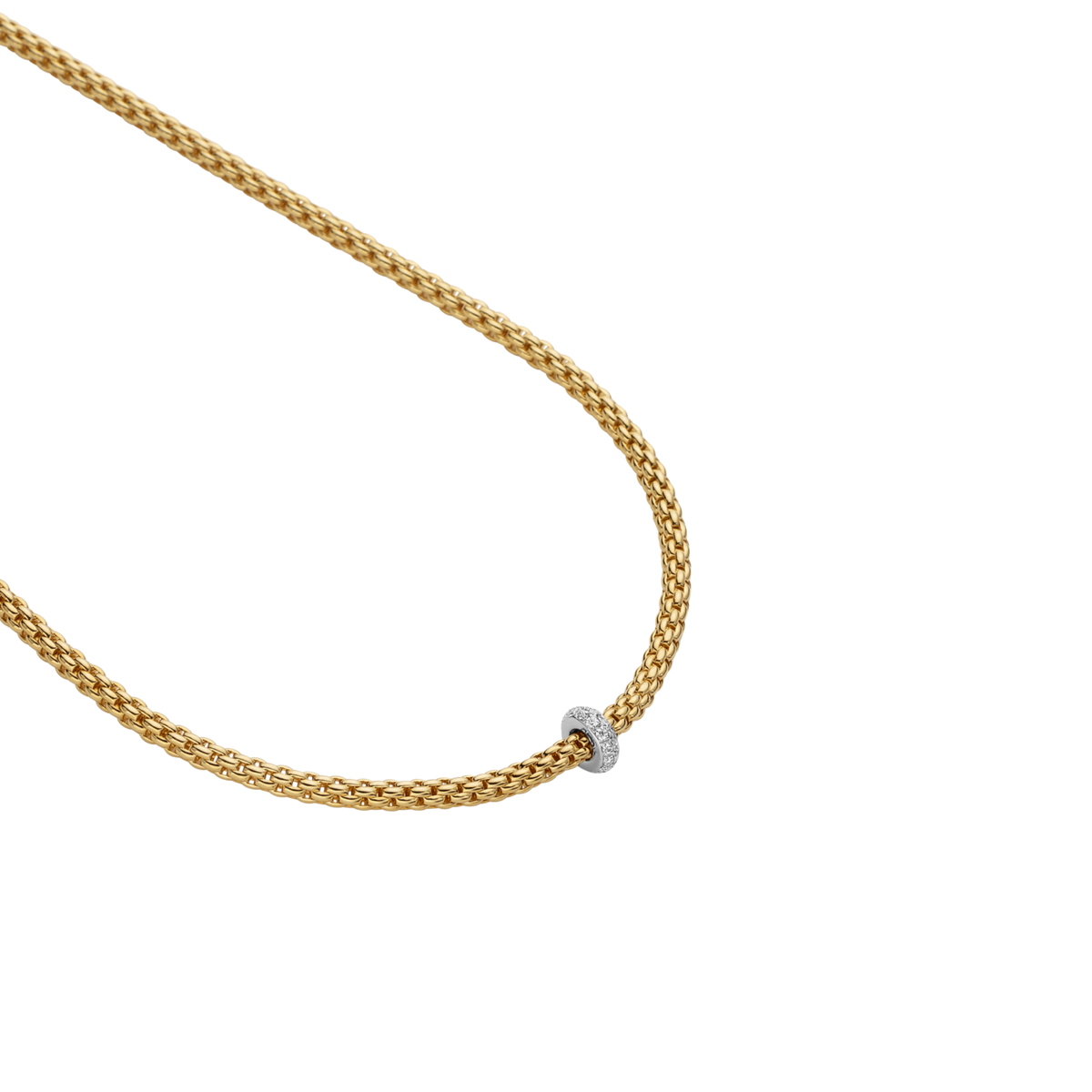 FOPE 18ct gold necklace featuring a polished rondel with sparkling white diamonds