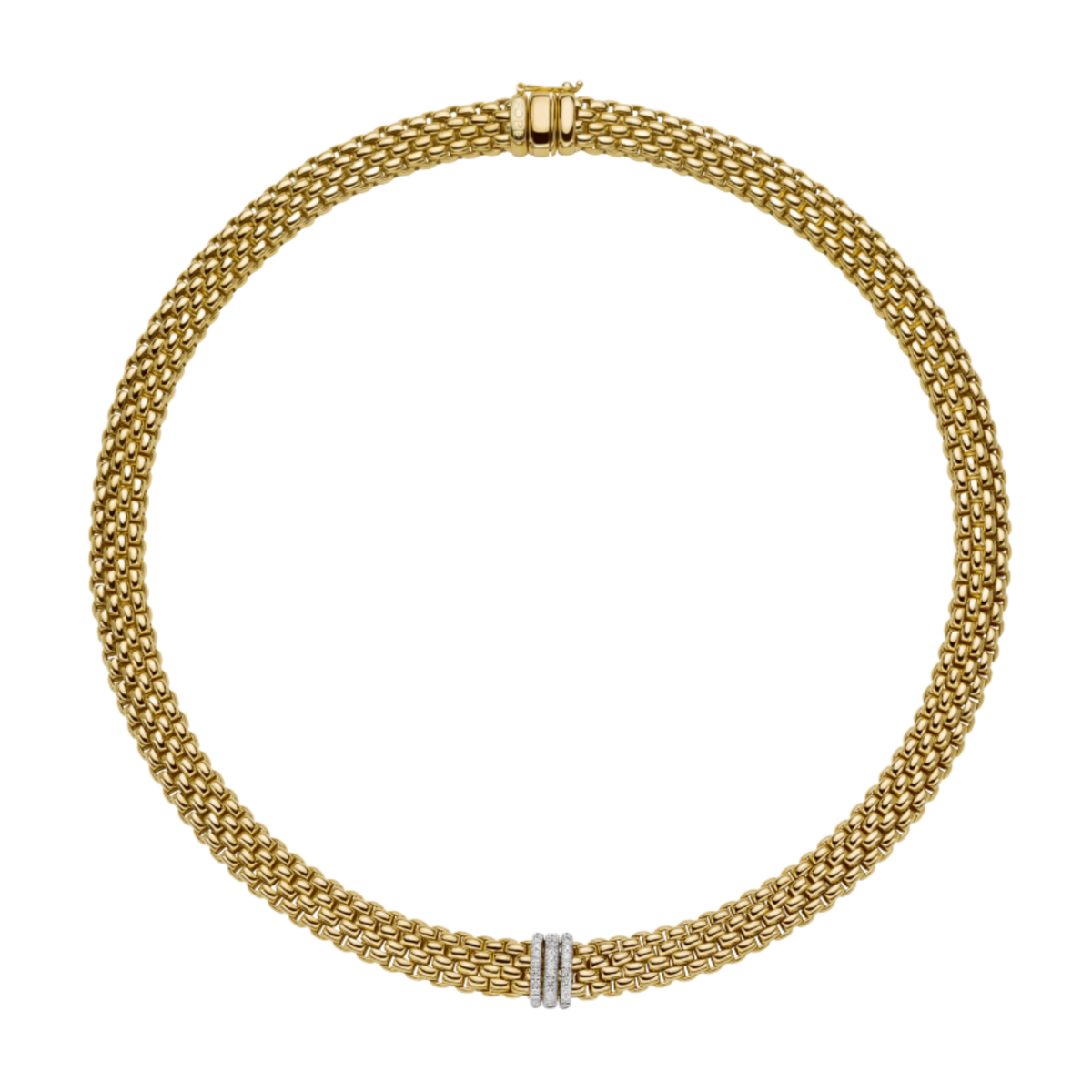 Crafted in 18ct yellow and white gold, this FOPE Prima Flex'it necklace blends contemporary Italian design with timeless elegance. 