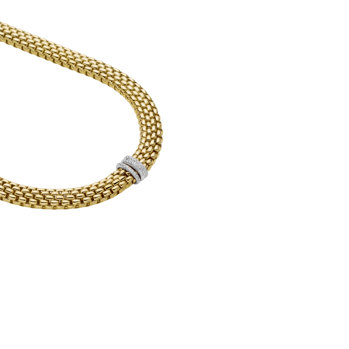 Elegant and easy to wear, this 42cm FOPE Prima necklace is crafted in 18ct yellow and white gold with shimmering pavé diamond rondels. The signature Flex'it design provides exceptional comfort while maintaining a sleek, luxurious look.