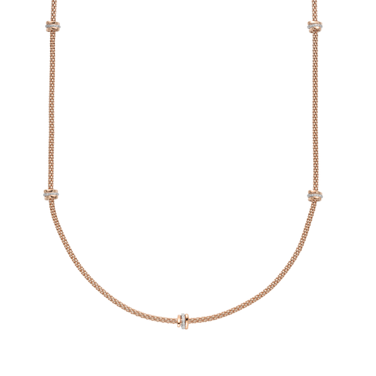Crafted in 18ct rose and white gold, this FOPE Prima necklace is adorned with diamond set rondels totalling 0.53ct. Measuring 80cm, it can be worn long or doubled for a beautifully layered finish.