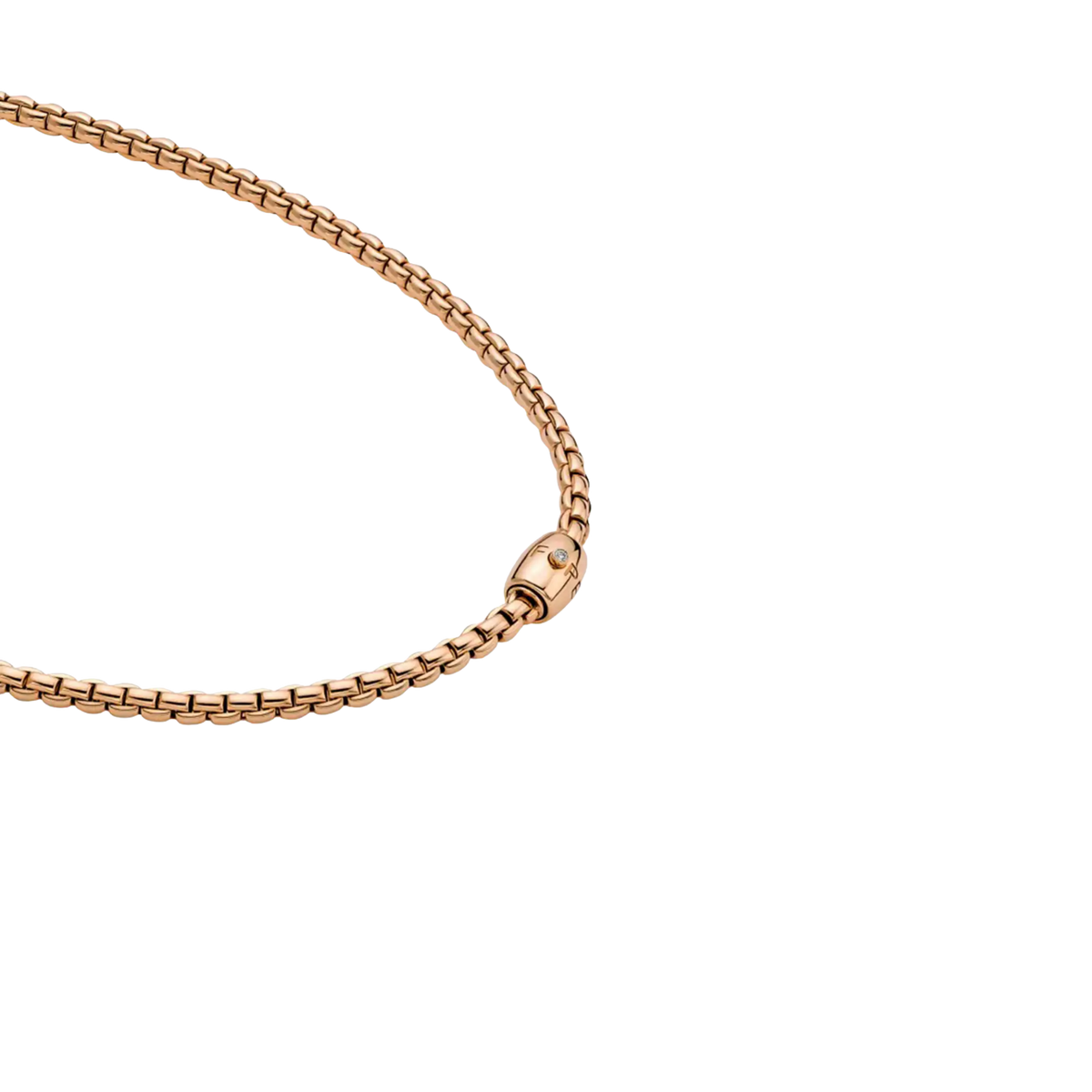 Elegant and understated, this FOPE Eka necklace combines warm 18ct rose gold with a subtle 0.01ct diamond accent. The 40cm Flex'it construction provides a smooth, flexible fit that's perfect for everyday luxury.