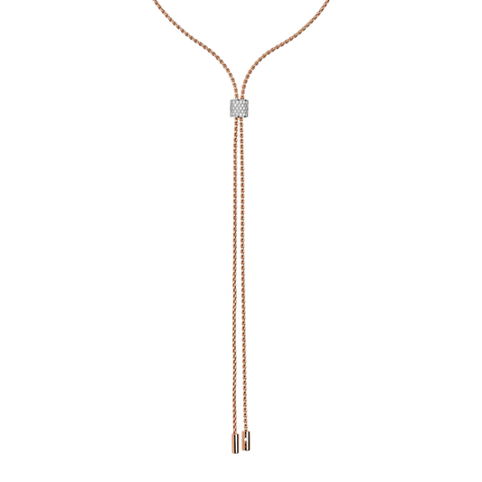 Crafted in 18ct rose gold and white gold, this FOPE Aria Y-necklace features a refined diamond pavé section totalling 0.48ct. Its elegant 70cm length creates a fluid, elongated silhouette that feels both modern and timeless.