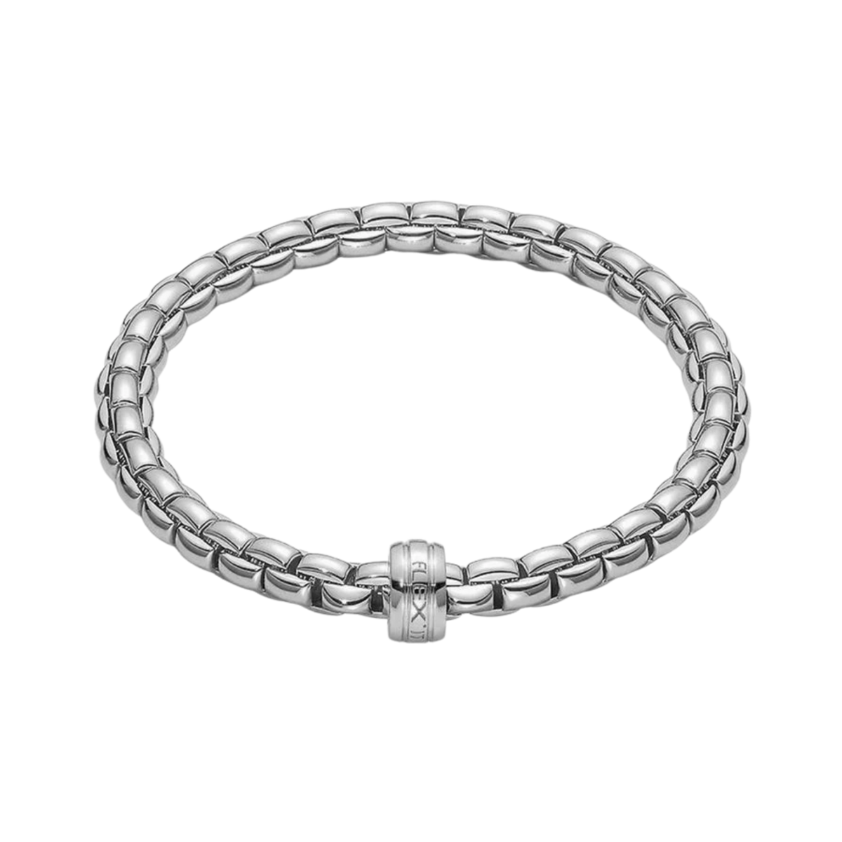 Crafted in 18ct white gold, this FOPE Eka Flex’it necklace features a central diamond-set rondel for a refined touch of sparkle. The Medium fit offers a balanced, comfortable silhouette with effortless everyday elegance.