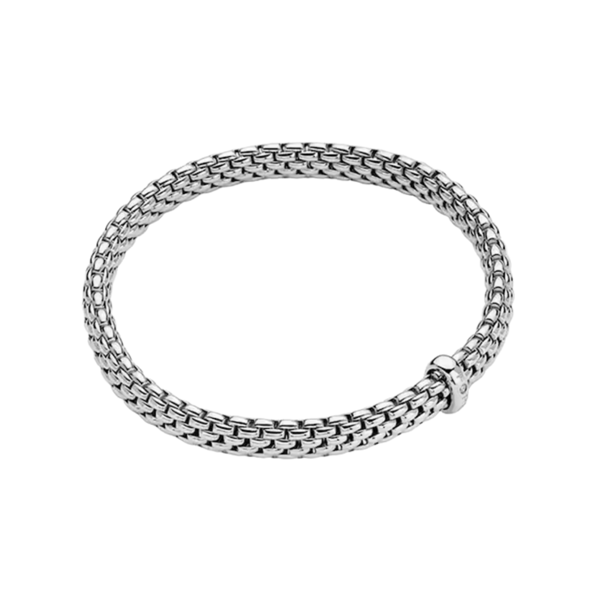 Inspired by the elegance of the Vendôme collection, this FOPE Flex’it bracelet is crafted in 18ct white gold and finished with a single 0.01ct diamond. 