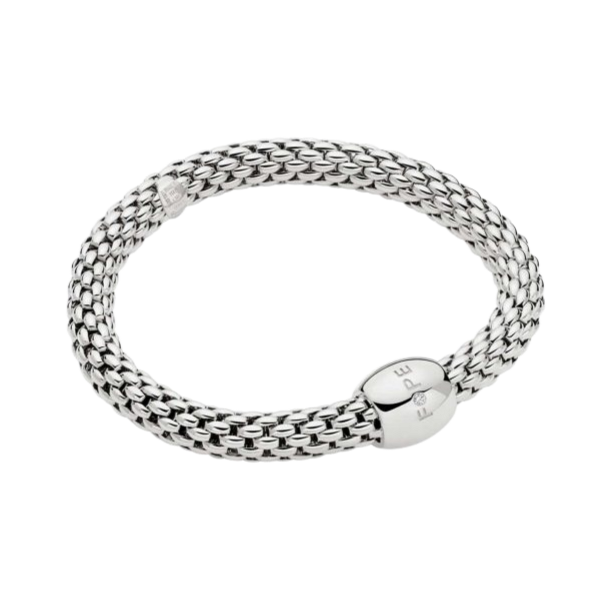 Crafted from 18ct white gold, this medium FOPE Love Nest bracelet features a single  diamond and the brand's signature Flex'it expandable design.