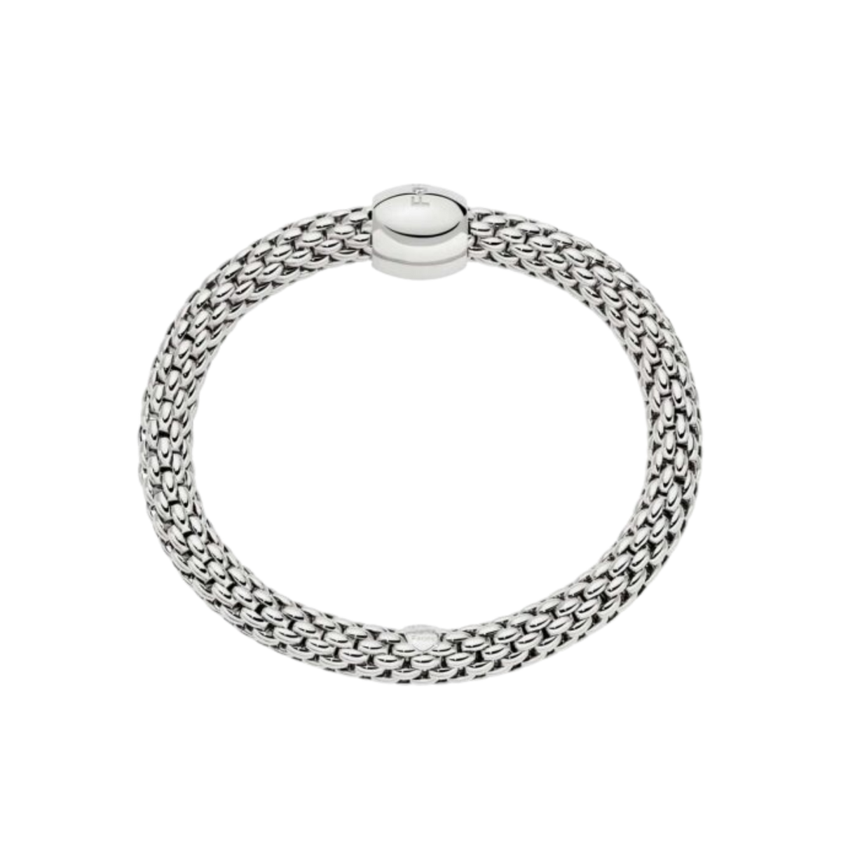 An elegant medium FOPE Love Nest bracelet in 18ct white gold, complete with a 0.02ct diamond-set rondel and a flexible design for effortless everyday wear.