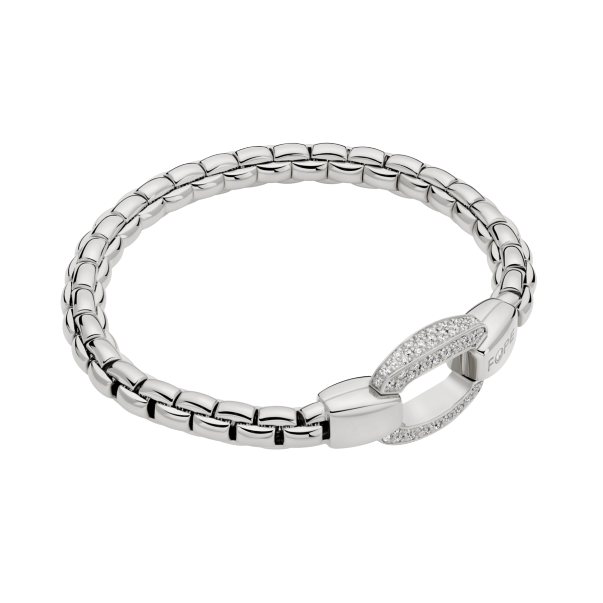 A pavé diamond clasp adds a striking finishing touch to this small FOPE Eka bracelet, crafted entirely in luxurious 18ct white gold.