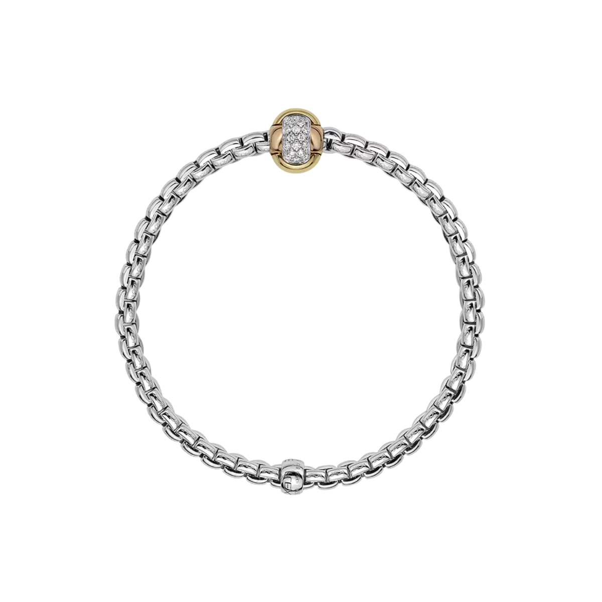 A modern expression of Italian craftsmanship, this medium FOPE Novita bracelet pairs polished 18ct white gold with distinctive tri-colour gold rondels for a versatile finish.