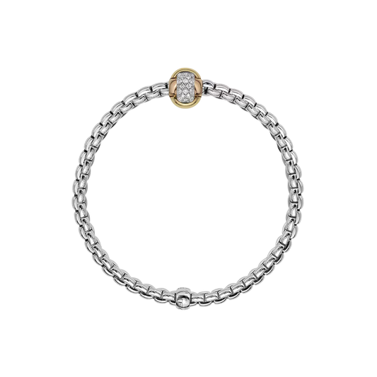A modern expression of Italian craftsmanship, this medium FOPE Novita bracelet pairs polished 18ct white gold with distinctive tri-colour gold rondels for a versatile finish.