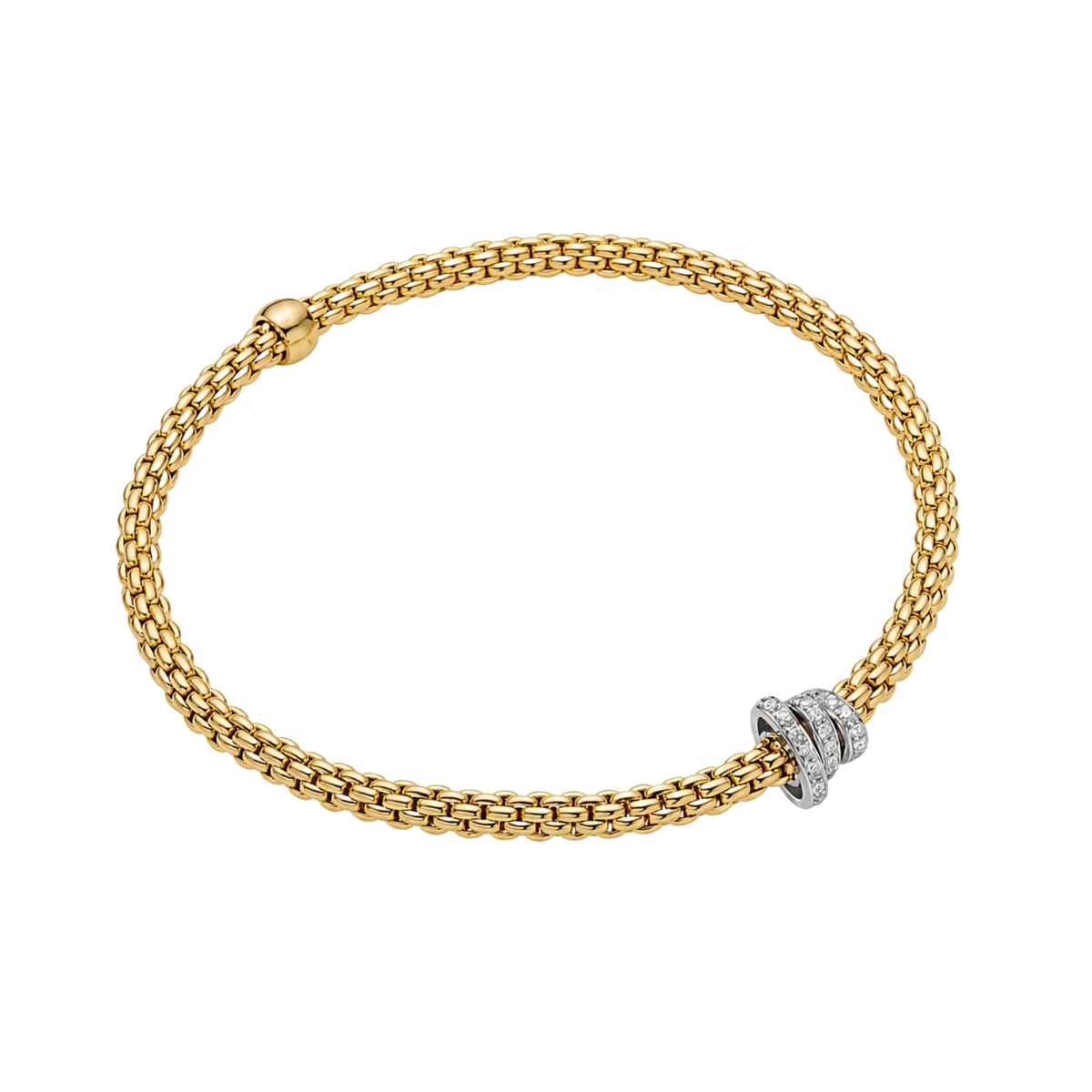 Pavé-set diamonds bring refined sparkle to this large FOPE Prima bracelet, crafted in 18ct yellow gold with the collection's signature Flex'it design.