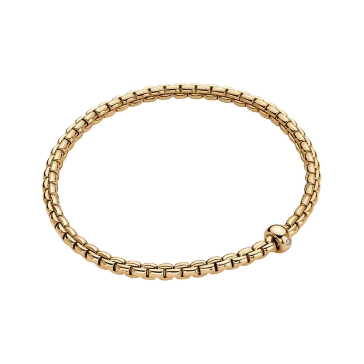 Designed in luxurious 18ct yellow gold, this large FOPE Eka bracelet is enhanced by a single 0.01ct diamond, bringing subtle brilliance to its iconic Flex'it design.