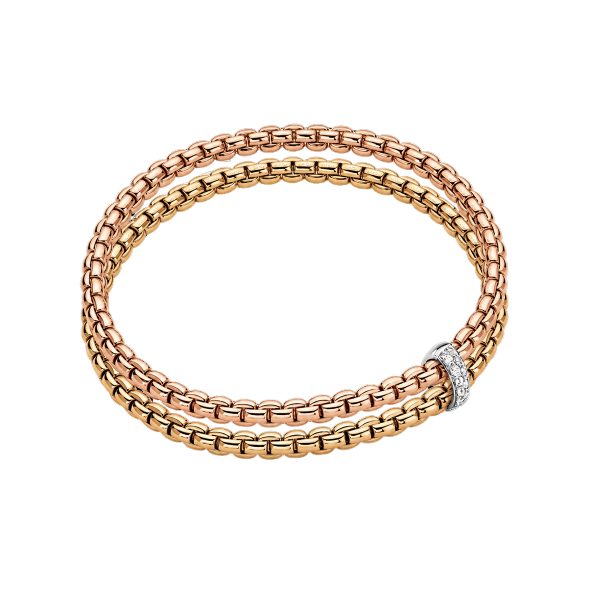 Blending 18ct yellow and rose gold, this medium FOPE Eka bracelet is finished with a polished white gold rondel for an elegant two-tone look.