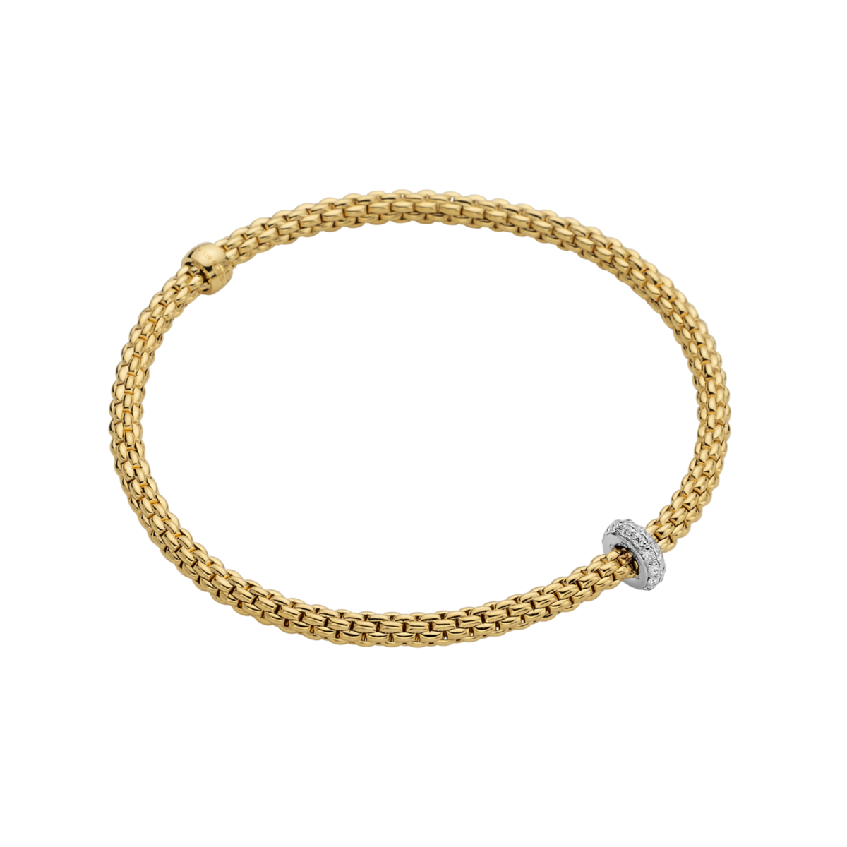 FOPE Prima Flex’it 18ct gold bracelet with diamond-set rondel and 0.18ct diamonds