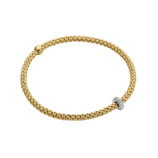 FOPE Prima Flex’it 18ct gold bracelet with diamond-set rondel and 0.18ct diamonds
