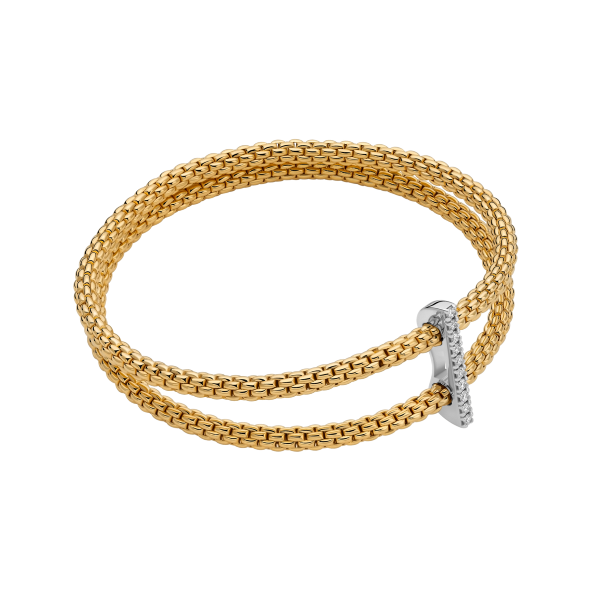 FOPE Prima 18ct yellow gold double-row bracelet with 0.17ct diamond pavé white gold detail