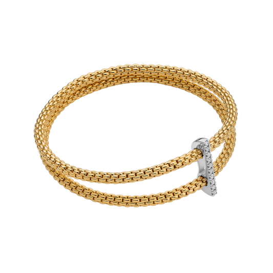 FOPE Prima 18ct yellow gold double-row bracelet with 0.17ct diamond pavé white gold detail