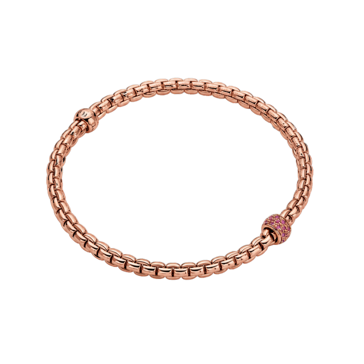 A striking addition to the Eka collection, this medium bracelet combines flexible 18ct rose gold mesh with a sparkling 0.24ct ruby feature.