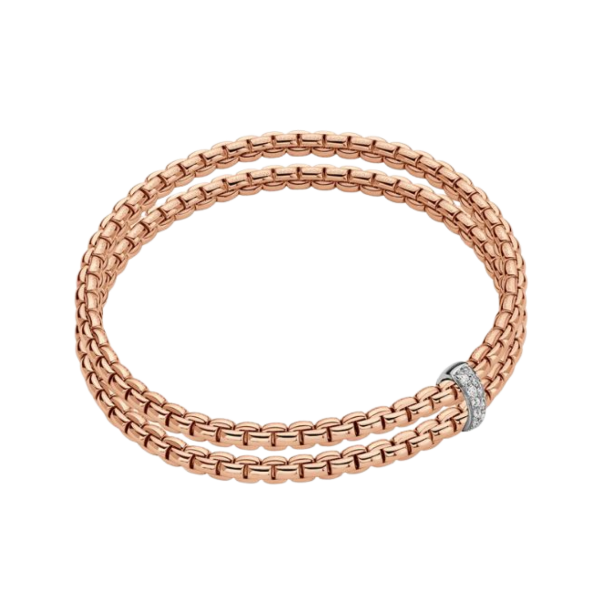 Warm 18ct rose gold gives this medium FOPE Prima bracelet a timeless look, enhanced by a single 0.01ct diamond and the signature Flex'it design.