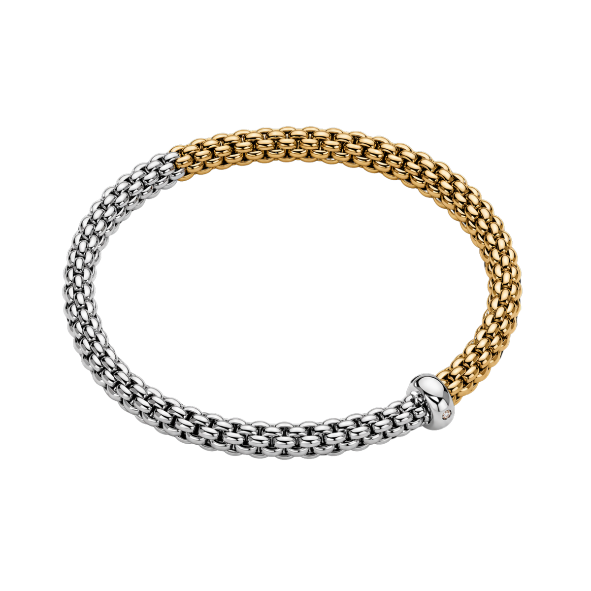 A sophisticated mix of 18ct white and yellow gold gives this medium FOPE Solo bracelet its timeless bicolour appeal, enhanced by the signature Flex'it design.