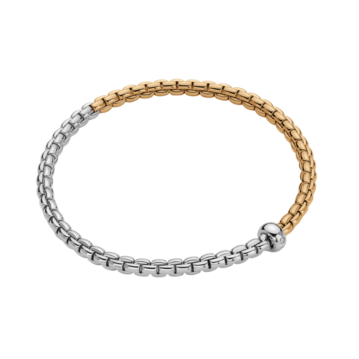 A striking combination of 18ct white and yellow gold gives this large FOPE Eka bracelet its distinctive bicolour finish, crafted with the signature Flex'it design.