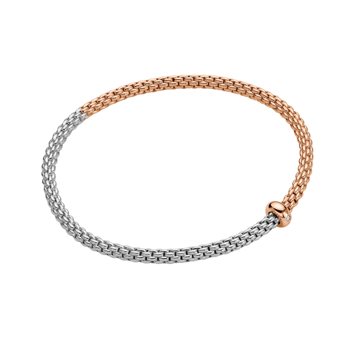 Front facing view of Fope Prima bracelet with the Flex'it technology in 18ct white and rose gold.